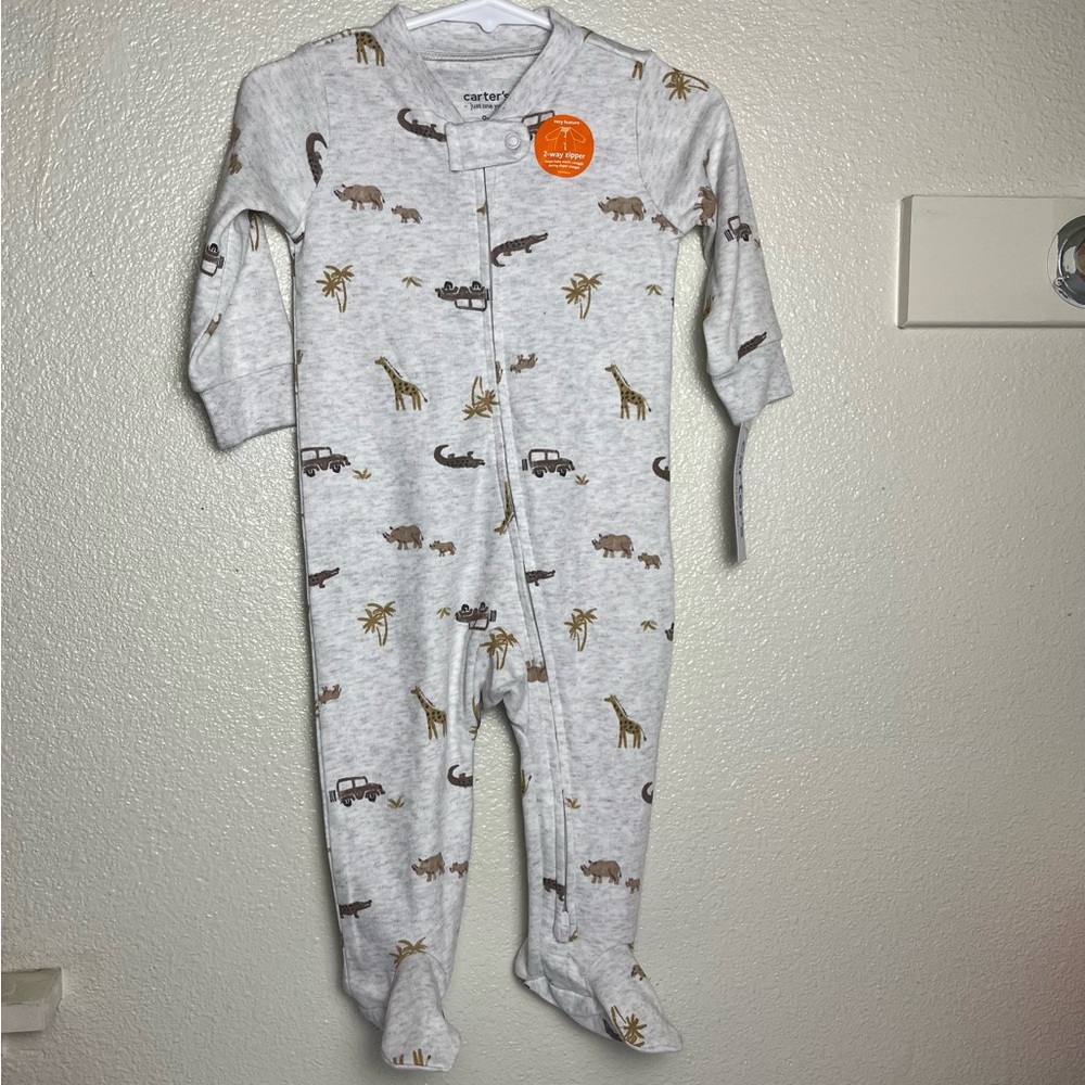 NWT Carter's Gray Animal Print Footie Sleeper 9 months baby boy